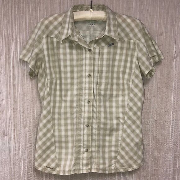 Columbia L Titanium Omni-Dry Plaid Novelty Short Sleeve Button Front Shirt - Picture 1 of 17